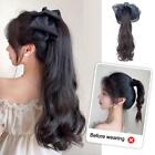 Curly Hair Ponytail Mini Claw Clip Ponytail Wig With Hair Bow Synthetic Z4v7