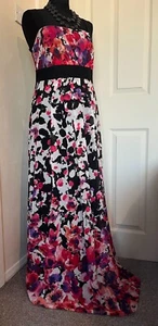 Monsoon size 12 maxi chiffon dress sleeveless black and multi floral - Picture 1 of 12