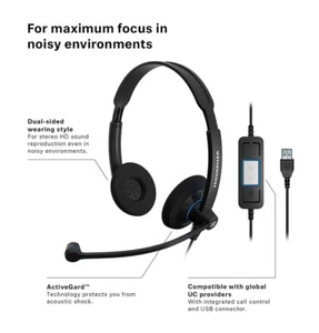 NEW ~ Sennheiser SC 60 Headset HD Audio USB Noise-Cancel Mic, Controls 504549 - Picture 1 of 11