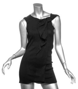 RED VALENTINO Womens Black Cotton Bow Cap Sleeve Micro Mini Dress Shirt Top M - Picture 1 of 4