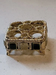 Soporte para lápiz labial vintage Florenza mosaico verde y blanco azulejos dorados firmados - Imagen 1 de 8