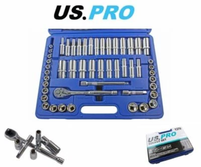 US PRO 3/8" Drive Socket Set Metric & AF Shallow & Deep Sockets 50 Piece 1370 - Image 1 of 4