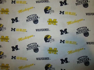 UNIVERSITY OF MICHIGAN U of M WOLVERINES GO BLUE COTTON FABRIC FQ - Picture 1 of 6