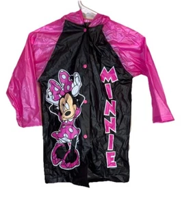 Disney Minnie Mouse Vinyl Raincoat Hooded Youth Girls Medium Pink Black Graphic - Picture 1 of 4