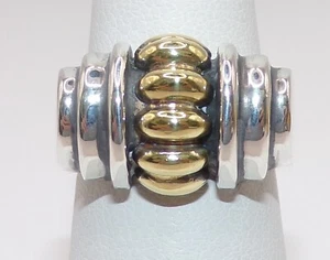 AMAZING LAGOS CAVIAR 18K YELLOW GOLD & Sterling Silver RING 8.9 G & SZ 6.75 - Picture 1 of 12