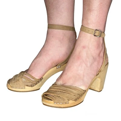 Swedish Hasbeens Toffel Women Strappy Ankle-Strap Sandal Tan Learher Sz 39 /US 8 - Image 1 of 4