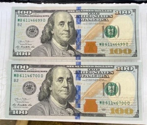 Sequential number order 2013 (2)$100.00 Bills description below - Picture 1 of 2