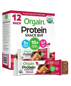 Orgain Organic Vegan Protein Bars Peanut Butter Chocolate Chunk - 10g Plant B... - Picture 1 of 7