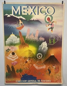 Original Vintage Airline Eisenbahn Reiseplakat Mexiko Falcucci - Bild 1 von 8