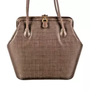 Borsa a tracolla Judith Leiber tela marrone giorno sera forma esagonale vintage gy - Foto 1 di 18