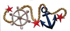 #2833 4-1/4" Nautical Ship Anchor Wheel Marine Embroidery Iron On Applique Patch - Picture 1 of 1