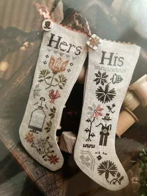 His and Hers Thanksgiving Stockings Plum Street Samplers cross stitch chart NEW! - Image 1 of 3
