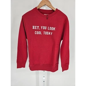 Zara Boys Sz 11/12 152cm Crewneck Sweatshirt Red"Hey, You Look Cool Today" NEW - Picture 1 of 5