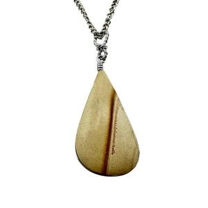 Jasper Teardrop Wire Wrapped Neutral Natural Stone Silver Tone 18" Necklace - Picture 1 of 8