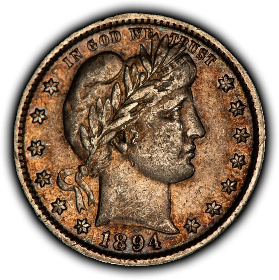 Cuarto de barbero de plata 1894-S 25c - XF - SKU-Z6404 Foto 1 de 4