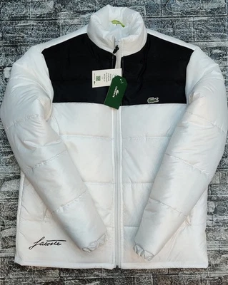 LACOSTE Mens Black & White Puffer Jacket Zip Casual - Image 1 of 4