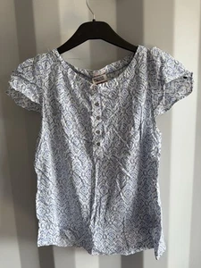 Tommy Hilfiger Women’s Blue White Floral Short Sleeve Button Blouse - Size XS - Picture 1 of 5