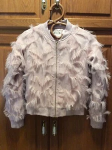 JOYFOLIE MIA JOY Girls Dusty Pink Geometric Fringe Zipper Lined Jacket - Sz 10 - Picture 1 of 11