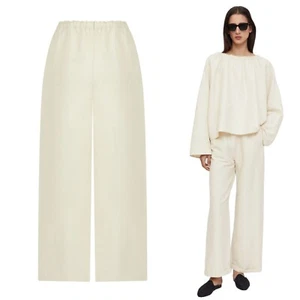 TOTEME Stretch Linen Wide-Leg Slacks Trousers in Cava Beige Size EU 40 / US 8 - Picture 1 of 5