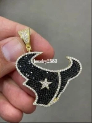 Colgante de plata 925 de 1,5 quilates de moissanita real Houston Texans negro/blanco para hombre REGALO Foto 1 de 4