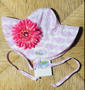 NEW~The Original Flap Happy Hat UPF 50+ Girl~XS~SEAHORSE FLOWER JEWEL~Pink White - Picture 1 of 5