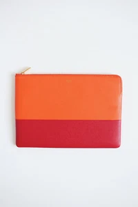 New! CELINE leather Bi-Colour tonal orange red gold zip pouch clutch bag make-up - Picture 1 of 8