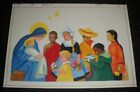 NOËL Jésus & Marie avec les enfants du monde 9x6,5" carte de vœux art #200-13