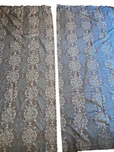 Set of 2 Damask Style Curtain Drapery Panels Blue Gray 84" X 41" - Picture 1 of 6