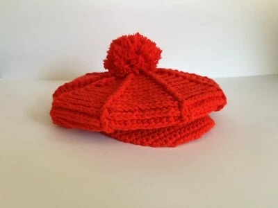 VINTAGE 60s Bright RED HIPPY BERET KNIT HAT Halloween Clown Costume Golfer - Image 1 of 4