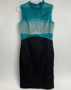 Antonio Melani High Neck Ombre Sleeveless Silk Sheath Dress Green Black Womens 6 - Picture 1 of 12