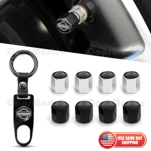 4x Car Wheels Tire Valve Dust Stem Air Cap Cover + Keychain Ring Fit Most Nissan - Picture 1 of 7
