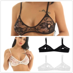 Sujetador de encaje de 2 colores para mujer pezón abierto transparente lencería desnuda top corto - Imagen 1 de 19