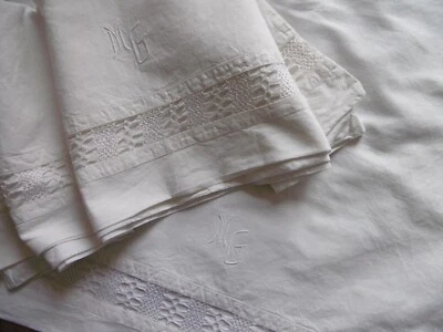 2 grandes taies OU petites housses rectangulaires avec MONOGRAMME et ENTREDEUX - Photo 1/4