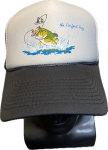 Vintage Bass Fishing Hat Snapback Trucker Cap Mens USA 80s Retro Dad Black - Picture 1 of 12