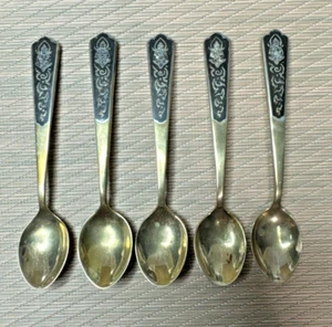 5 VINTAGE RARE AMFARCO SIAM BRASS INLAID BUDDHA SERVING SET SPOON - Picture 1 of 9