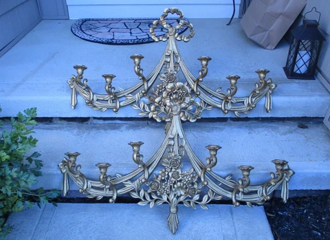 TWO Syroco Gold 6 Arm Candelabras Wall Sconces 39" x 25" each Cover