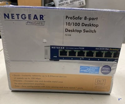 NETGEAR ProSafe (FS108) 8-Ports External Fast Ethernet 10/100 Desktop Switch NEW - Image 1 of 3