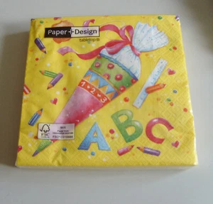 2Pg Servietten 40St 33x33cm Schulanfang Einschulung Schultüte gelb ABC - Bild 1 von 1