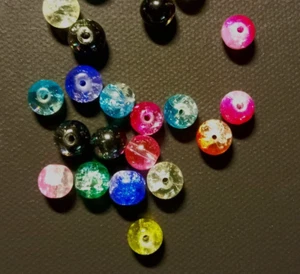 Asstd. Colors, Approx. 25, Glass Crackle Beads, Jewelry, Loose Beads, Multicolor - Picture 1 of 2