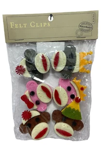 World Market Sock Monkey Felt Clips 6 Pieces Fun Party Decoration Gag Gift - Picture 1 of 10