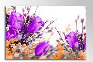 LARGE 36 X 24" UK HANDMADE WHITE PURPLE FLOWERS CANVAS WALL ART PICTURE PRINT - Picture 1 of 1