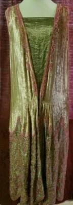 Beautiful Art Deco Beaded Silk Velvet & Gold Lame Dress  - Image 1 of 4