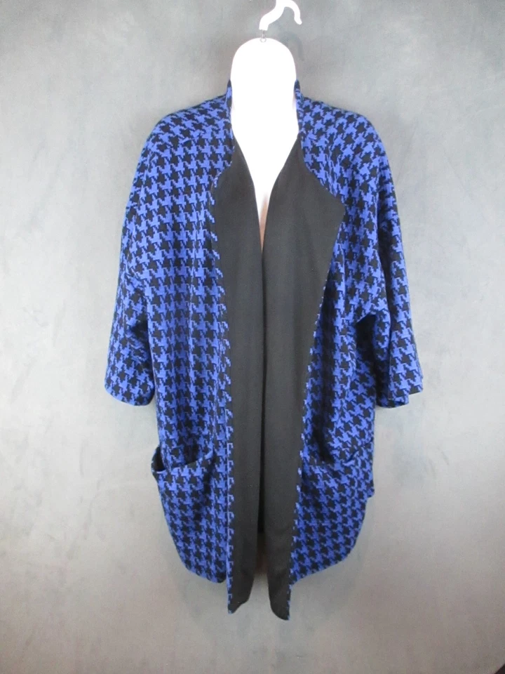 Suéter Joan Rivers Mujer 2X Azul Pata de Gallo Abrido Manga 3/4 Bolsillos Foto 1 de 4