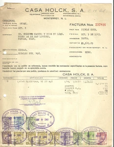MEXICO 1943 REVENUES ON FOLDED DOCUMENT (WW313) - Imagen 1 de 1