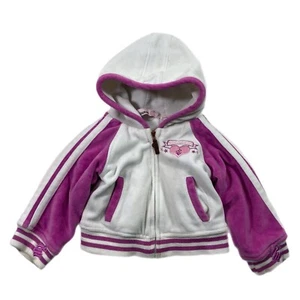 Rocawear Sweater Girls Pink Velour Full Zip Hoodie Y2K Toddler 12 Months Hearts - Picture 1 of 5