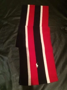 NWT POLO RALPH LAUREN STRIPED MERINO-BLEND NECK WRAP NAVY/RED/CREAM WOOL SCARF - Picture 1 of 5