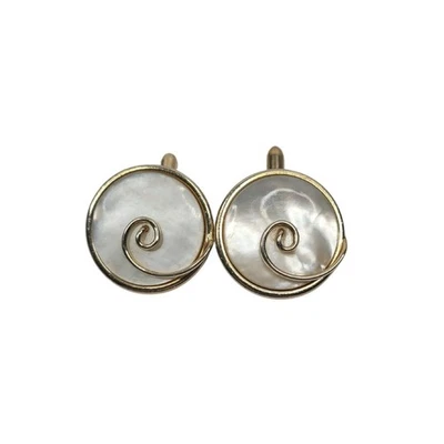 VTG Swank Signed Cufflinks Mother of Pearl Gold Tone Round Vintage Mens Jewelry - Image 1 of 4