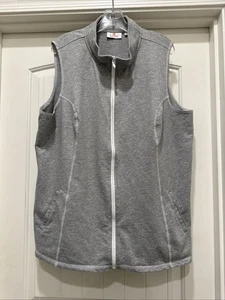 Women's Quaker Factory  Vest Gray White Stitching Rhinestone Full Zipper SZ 2X - Picture 1 of 10