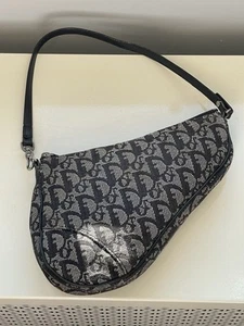 Authentic DIOR Saddle Shoulder Bag Trotter Canvas Leather Navy Used Good! - Picture 1 of 4