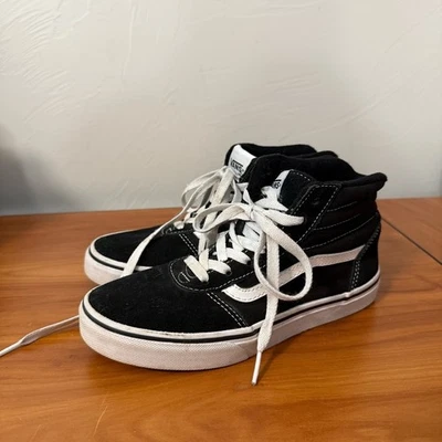 Vans Sk8 High Top Youth Black White Lace Up Sneaker Casual Neutral Suede 4 - Image 1 of 4